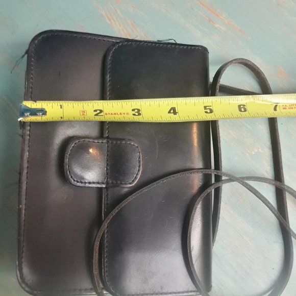 Genuine Leather Crossbody Bag Small with Extra Long Strap Black Rustic Y2K - Picture 13 of 16